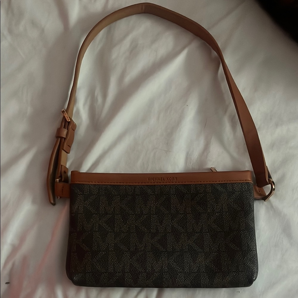 Michael Kors Brown and Tan Crossbody Bag with Adjustable Strap